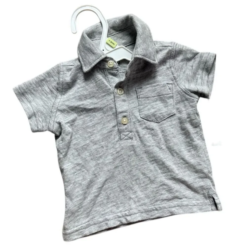NWT Carters Gray Heathered Playtime Favorites Cotton Polo Shirt - Sz 3 mo